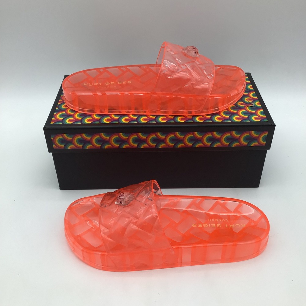 Kurt Geiger London Meena Jelly Pink Comb Eagle Slide Sandals Womens Size 7.5 NEW